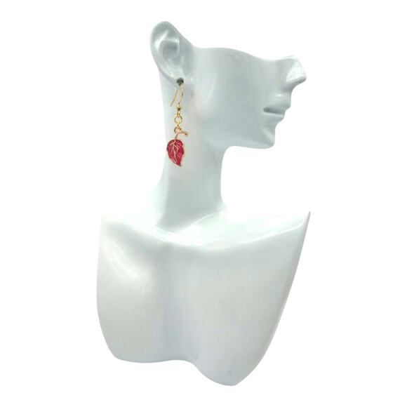 Pink Fall Leaf Earrings Autumn Jewelry Cozy Vibes - Picture 3 of 3